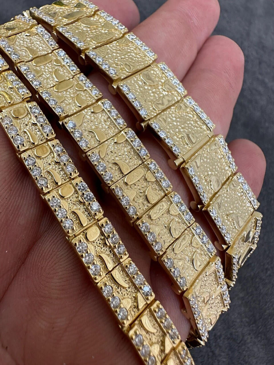 MOISSANITE Classic Nugget Bracelet Iced Out - 14k Gold Vermeil 925 Silver - 14k Gold Vermeil 925 Silver - 8mm-16mm - 7"-8.5"