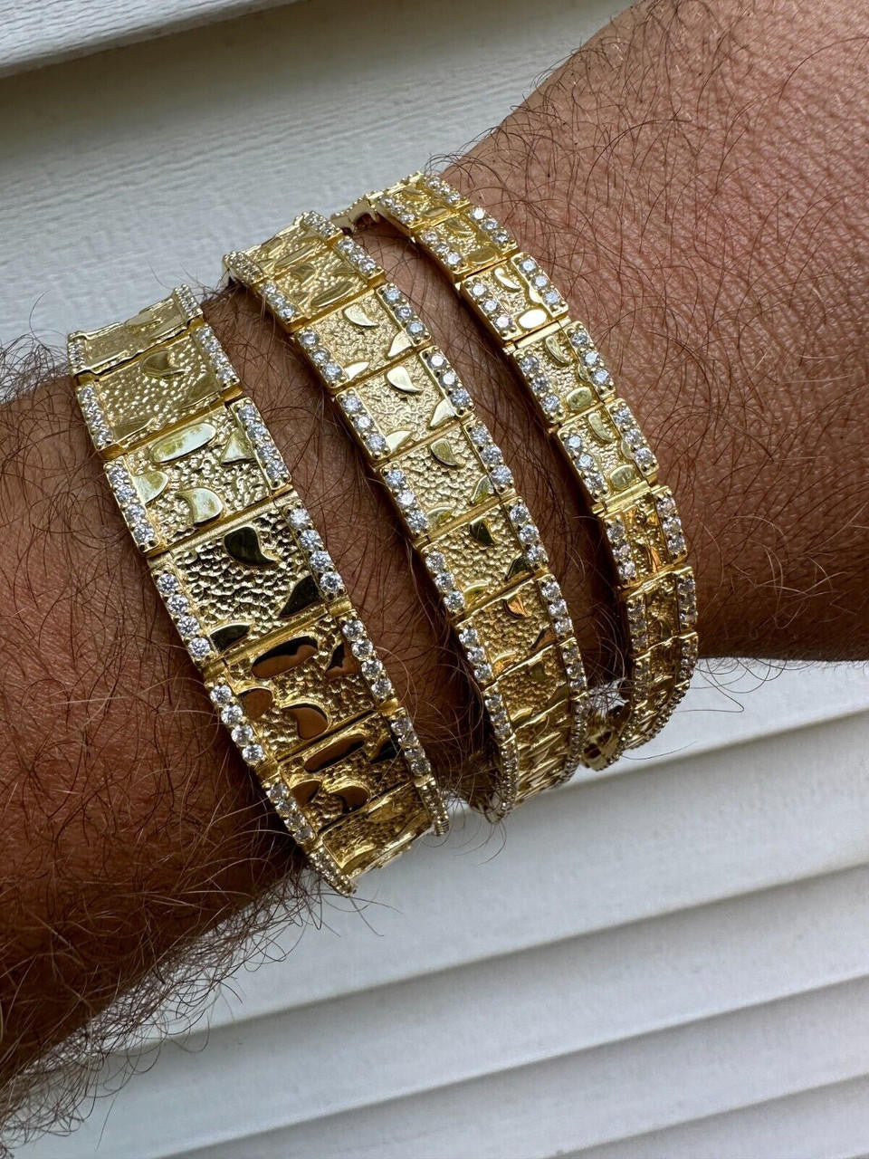 MOISSANITE Classic Nugget Bracelet Iced Out - 14k Gold Vermeil 925 Silver - 14k Gold Vermeil 925 Silver - 8mm-16mm - 7"-8.5"