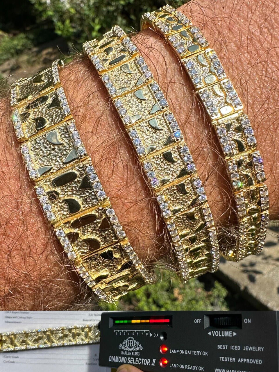 MOISSANITE Classic Nugget Bracelet Iced Out - 14k Gold Vermeil 925 Silver - 14k Gold Vermeil 925 Silver - 8mm-16mm - 7"-8.5"