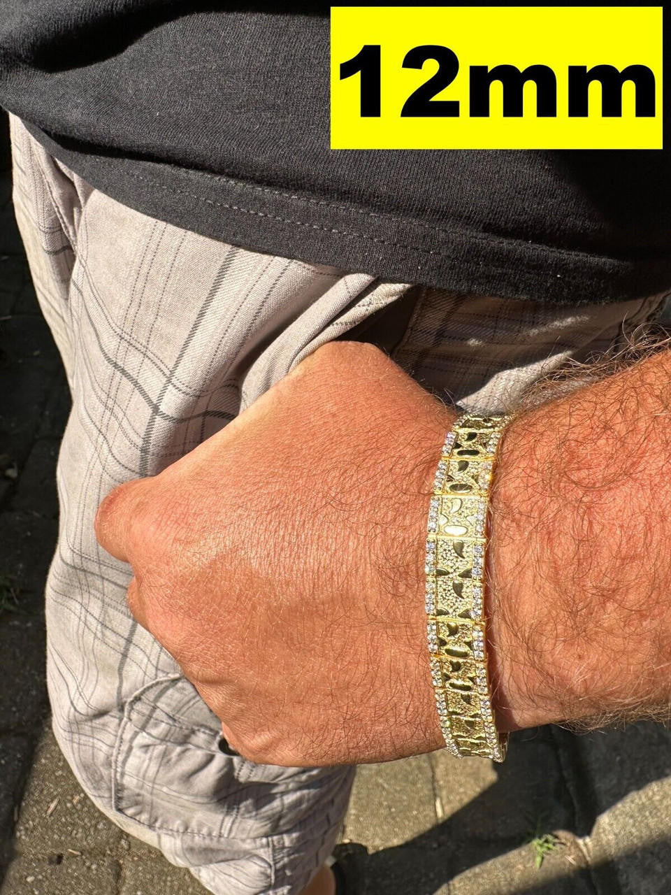 MOISSANITE Classic Nugget Bracelet Iced Out - 14k Gold Vermeil 925 Silver - 14k Gold Vermeil 925 Silver - 8mm-16mm - 7"-8.5"