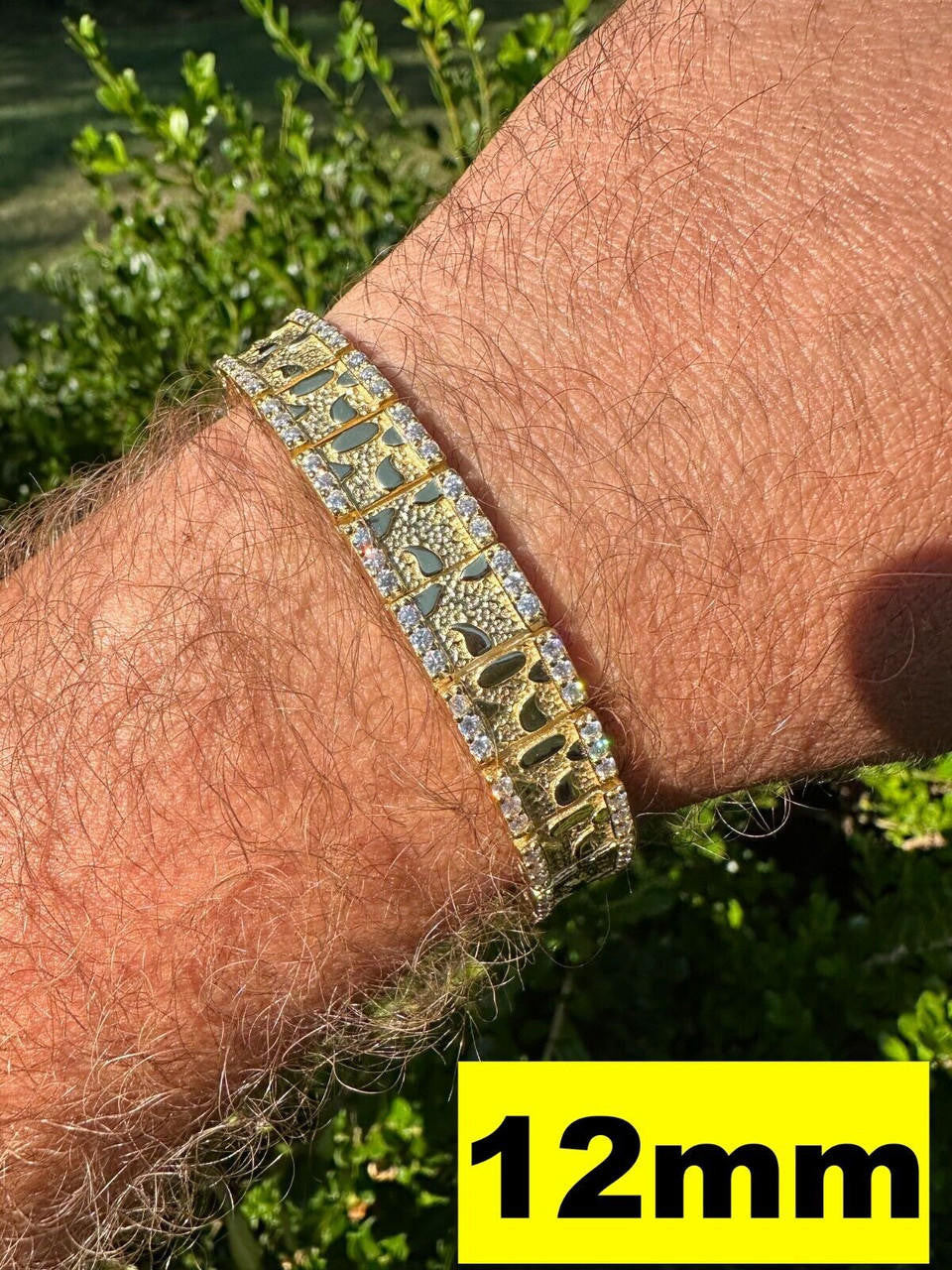 MOISSANITE Classic Nugget Bracelet Iced Out - 14k Gold Vermeil 925 Silver - 14k Gold Vermeil 925 Silver - 8mm-16mm - 7"-8.5"