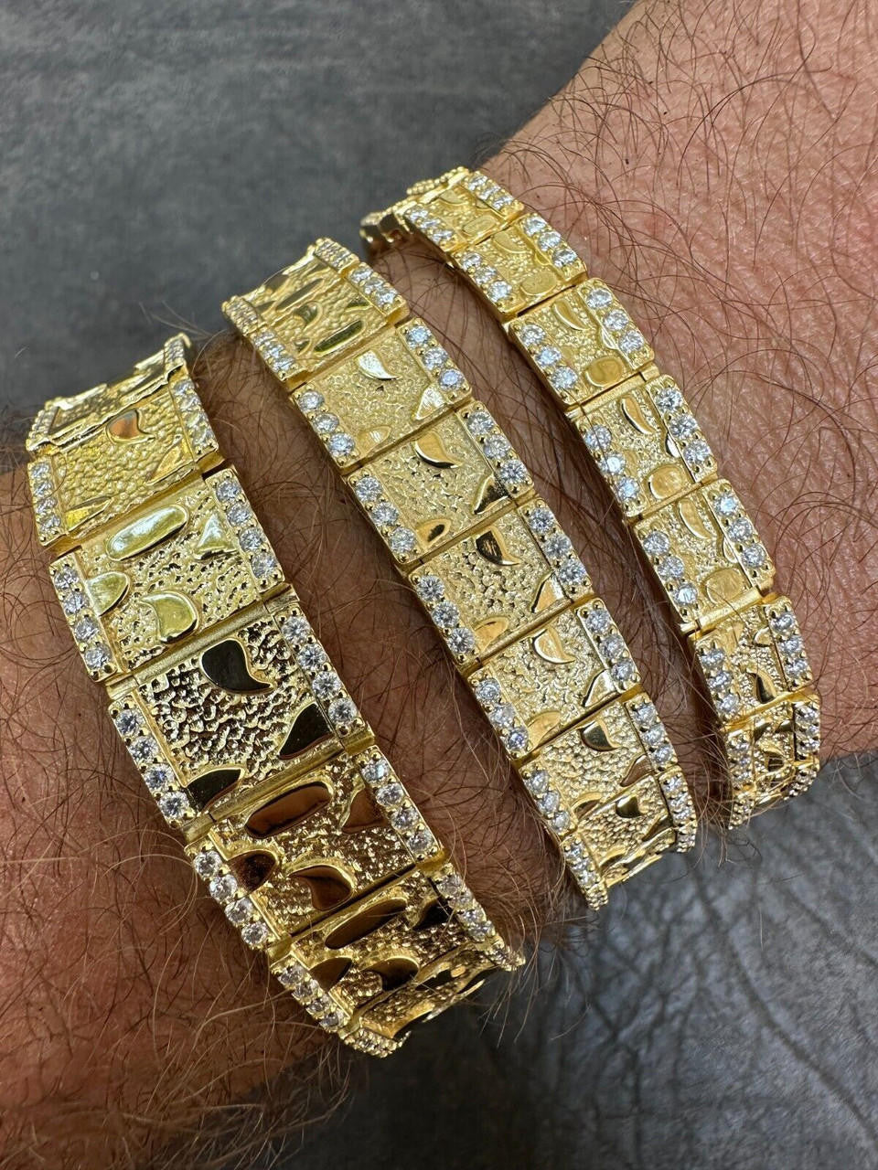 MOISSANITE Classic Nugget Bracelet Iced Out - 14k Gold Vermeil 925 Silver - 14k Gold Vermeil 925 Silver - 8mm-16mm - 7"-8.5"