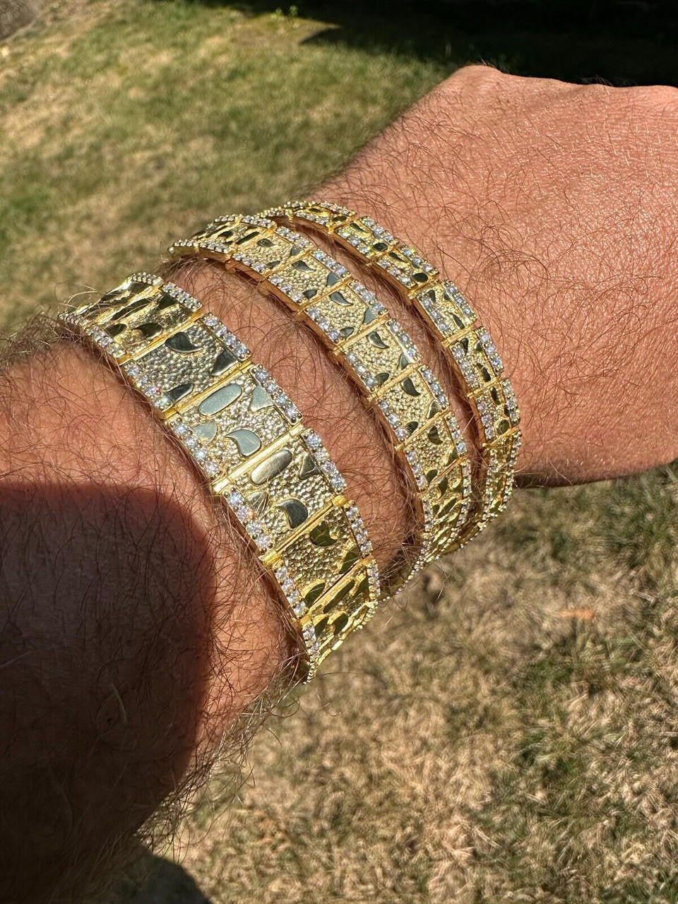 MOISSANITE Classic Nugget Bracelet Iced Out - 14k Gold Vermeil 925 Silver - 14k Gold Vermeil 925 Silver - 8mm-16mm - 7"-8.5"