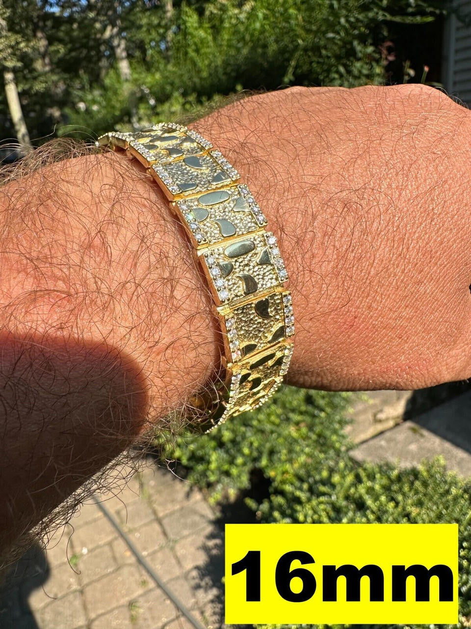 MOISSANITE Classic Nugget Bracelet Iced Out - 14k Gold Vermeil 925 Silver - 14k Gold Vermeil 925 Silver - 8mm-16mm - 7"-8.5"