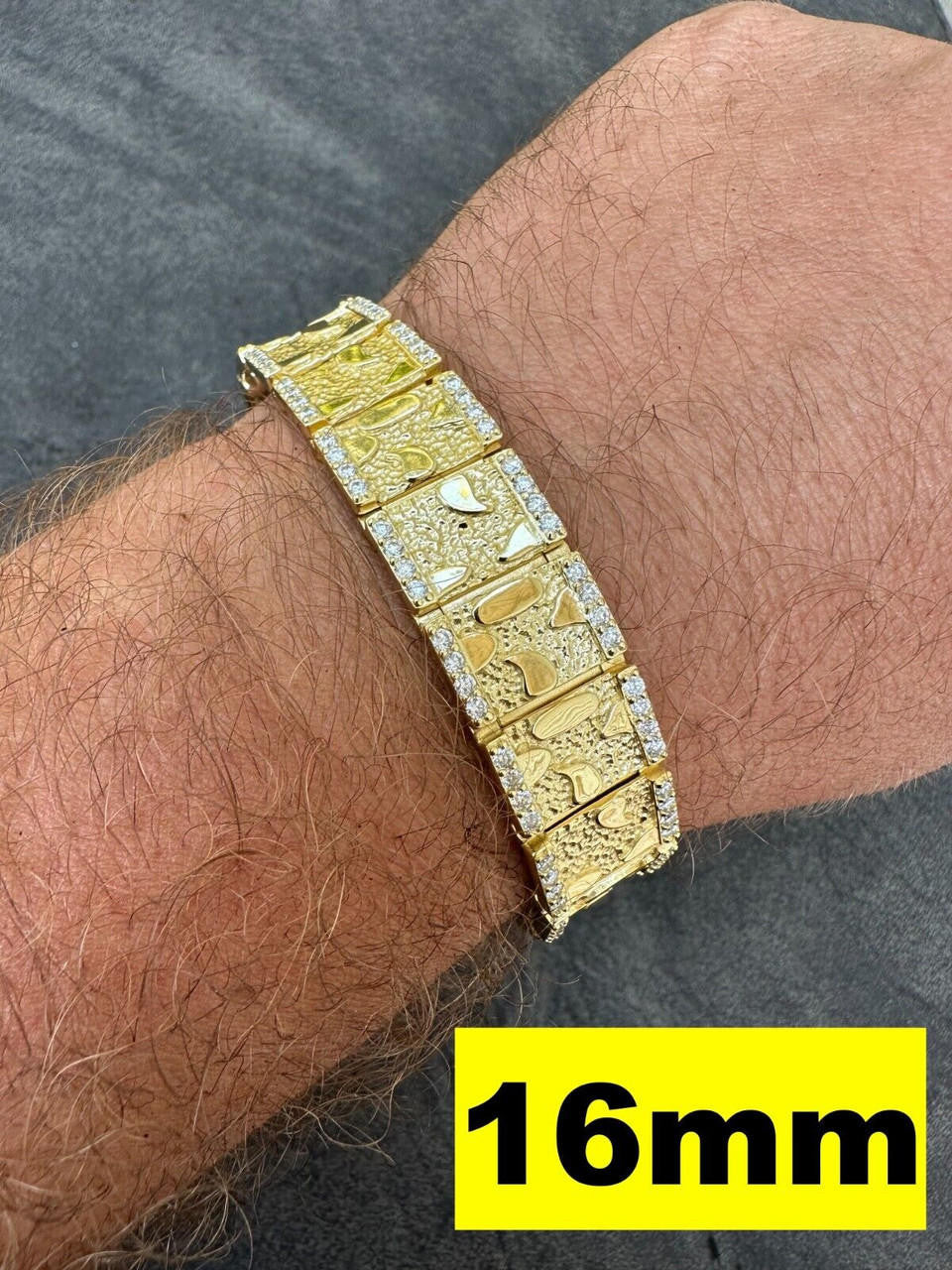 MOISSANITE Classic Nugget Bracelet Iced Out - 14k Gold Vermeil 925 Silver - 14k Gold Vermeil 925 Silver - 8mm-16mm - 7"-8.5"
