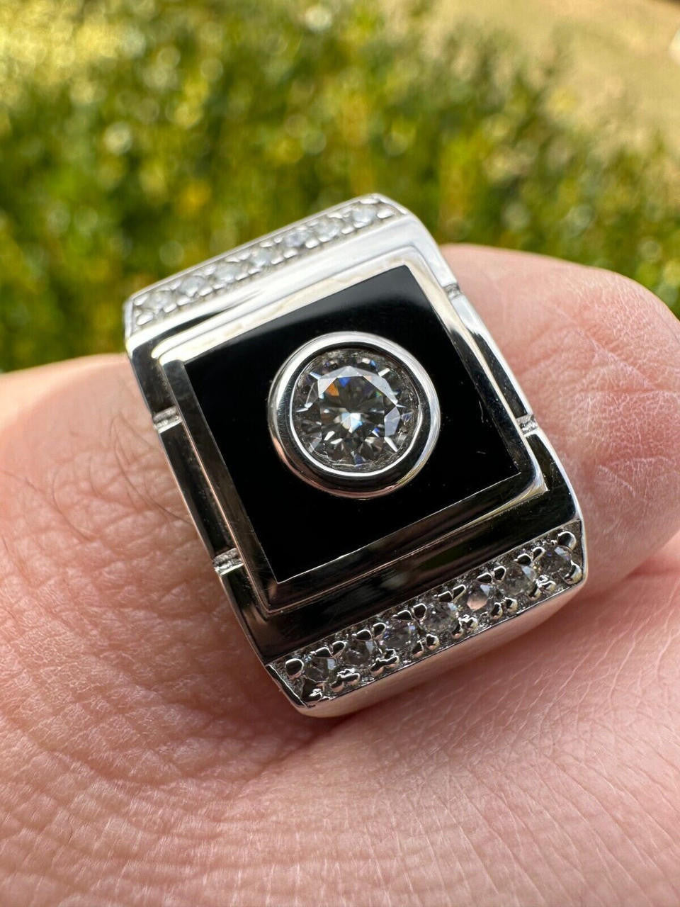 Moissanite Black Onyx Iced Out Ring -925 Silver