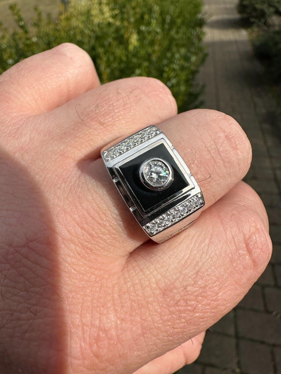 Moissanite Black Onyx Iced Out Ring -925 Silver