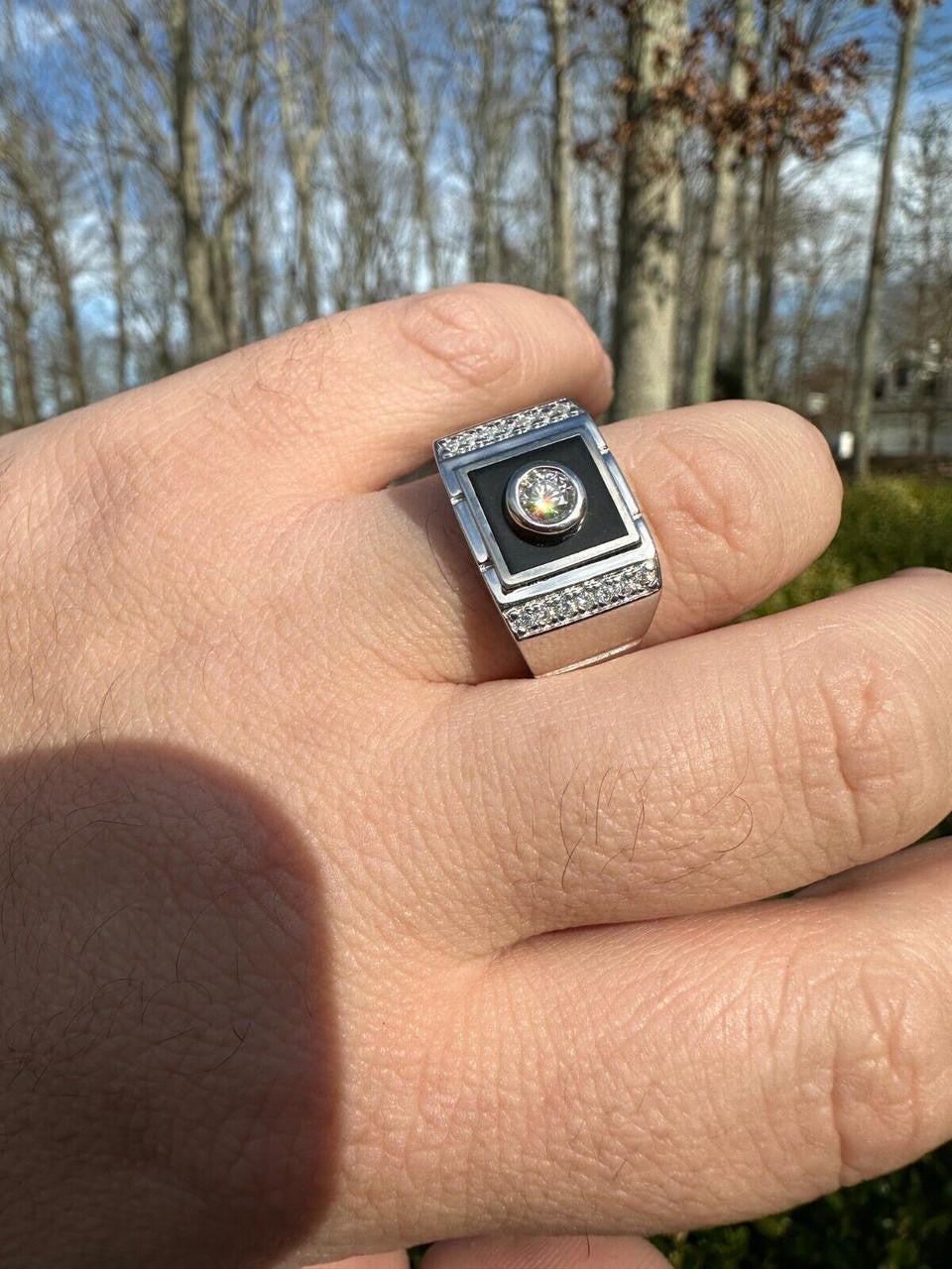 Moissanite Black Onyx Iced Out Ring -925 Silver