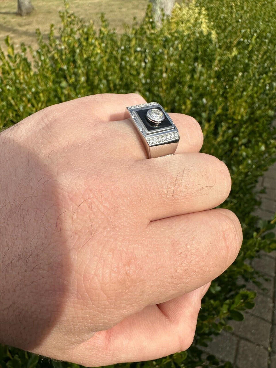 Moissanite Black Onyx Iced Out Ring -925 Silver