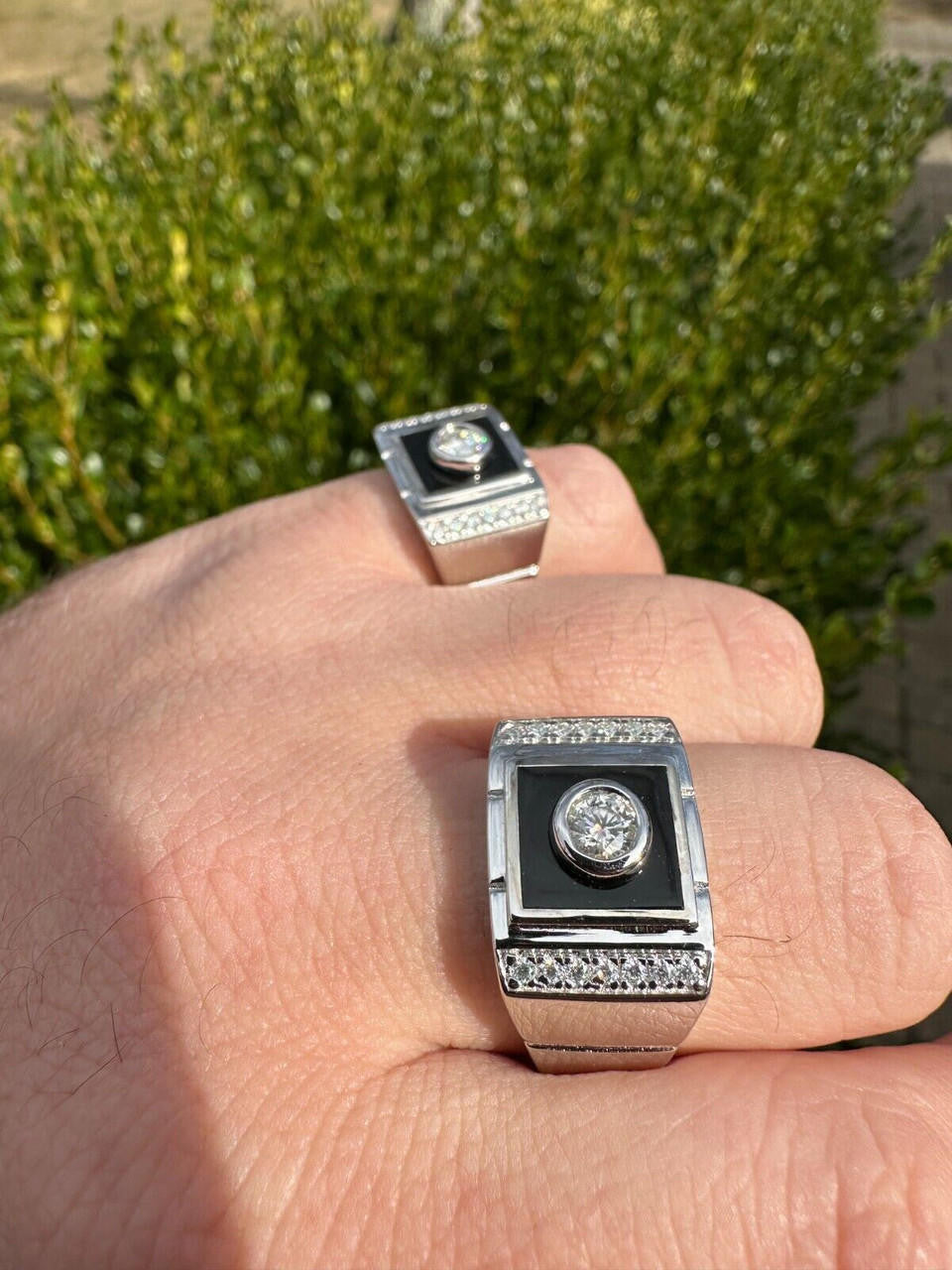 Moissanite Black Onyx Iced Out Ring -925 Silver