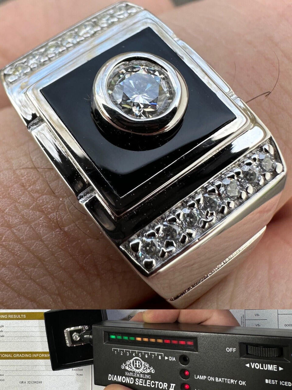 Moissanite Black Onyx Iced Out Ring -925 Silver