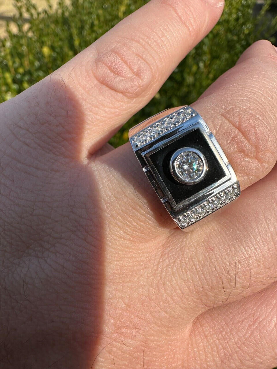 Moissanite Black Onyx Iced Out Ring -925 Silver
