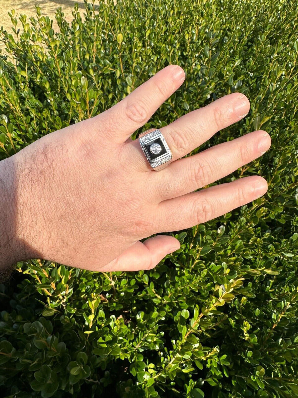 Moissanite Black Onyx Iced Out Ring -925 Silver