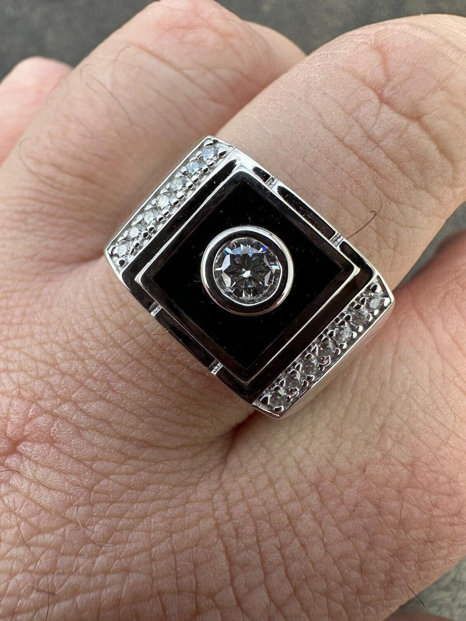 Moissanite Black Onyx Iced Out Ring -925 Silver