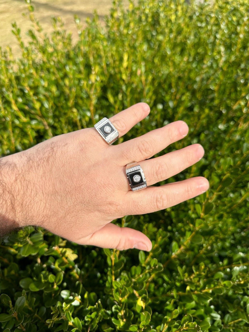 Moissanite Black Onyx Iced Out Ring -925 Silver