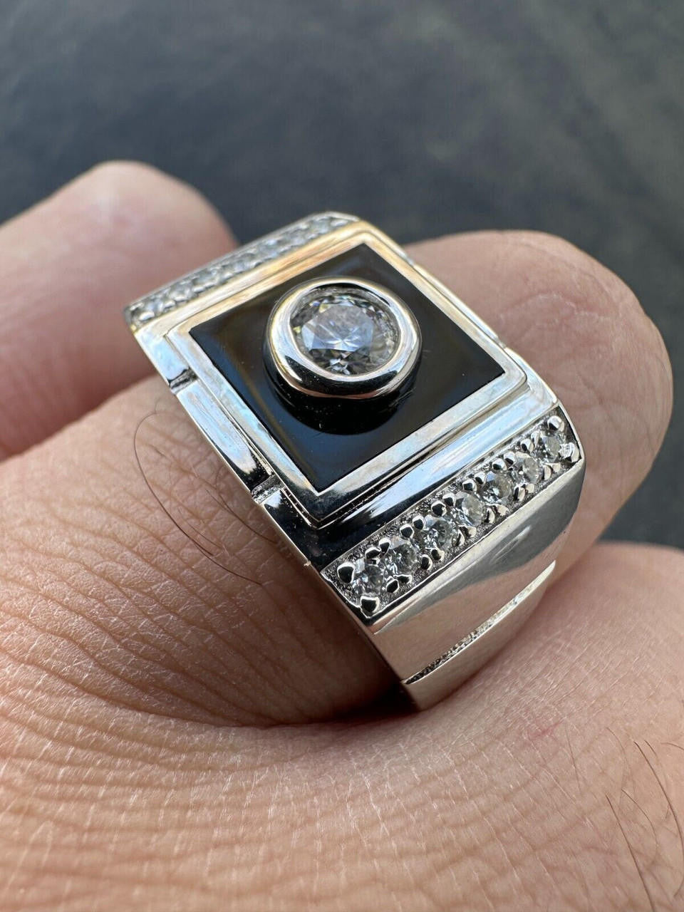 Moissanite Black Onyx Iced Out Ring -925 Silver