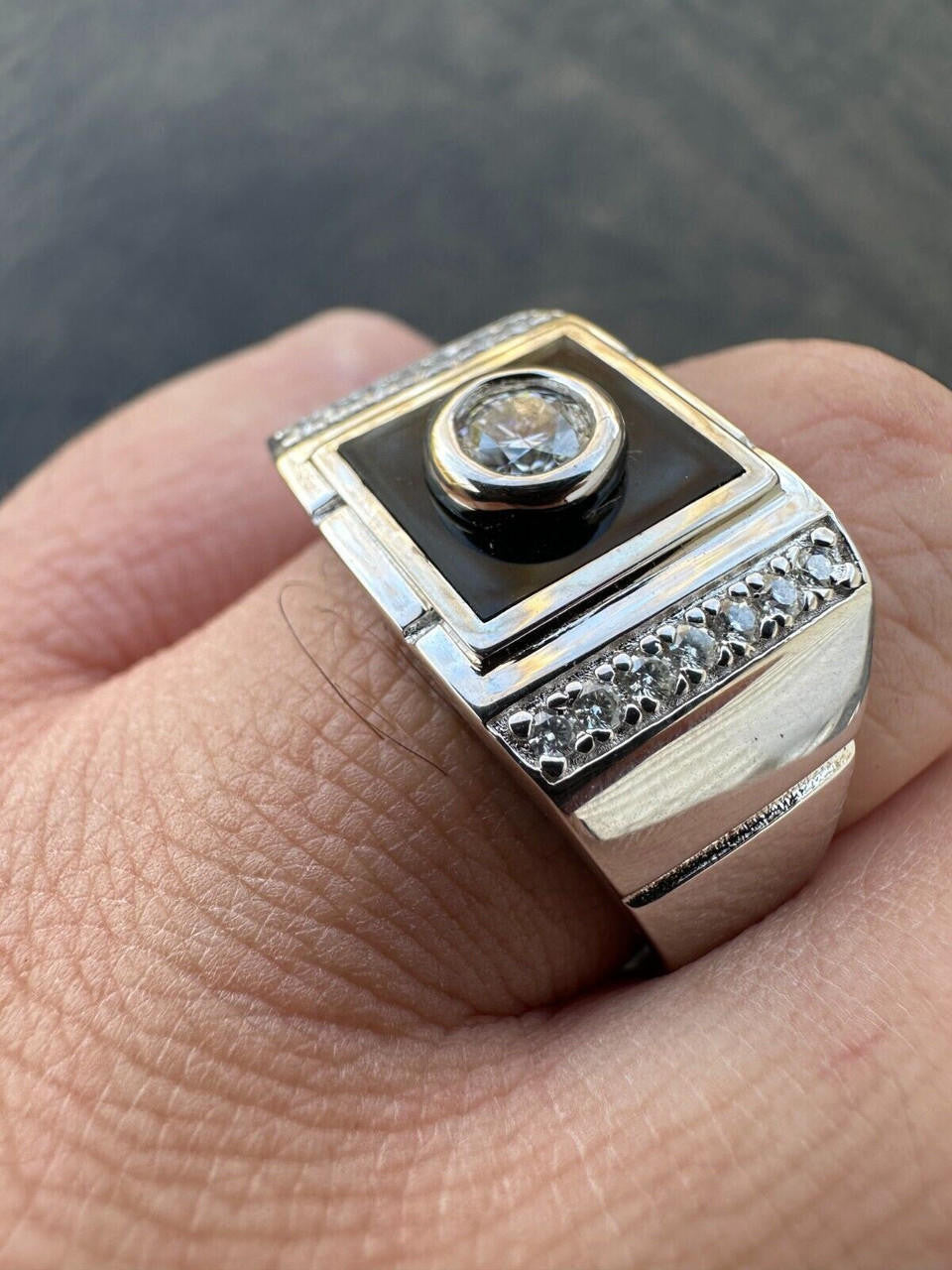 Moissanite Black Onyx Iced Out Ring -925 Silver