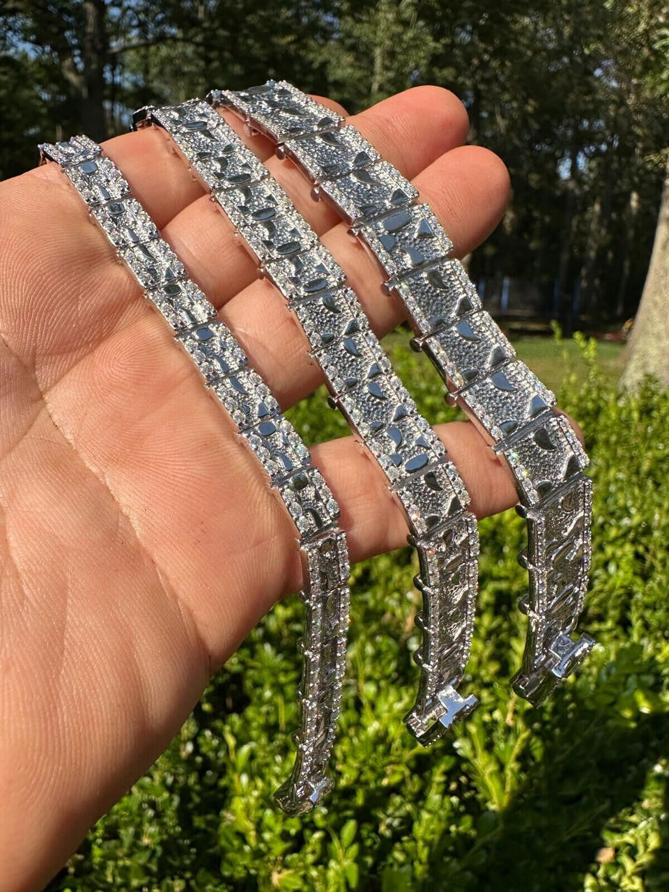 MOISSANITE Classic Nugget Bracelet Iced Out - 14k Gold Vermeil 925 Silver - 925 Silver - 8mm-16mm - 7"-8.5"