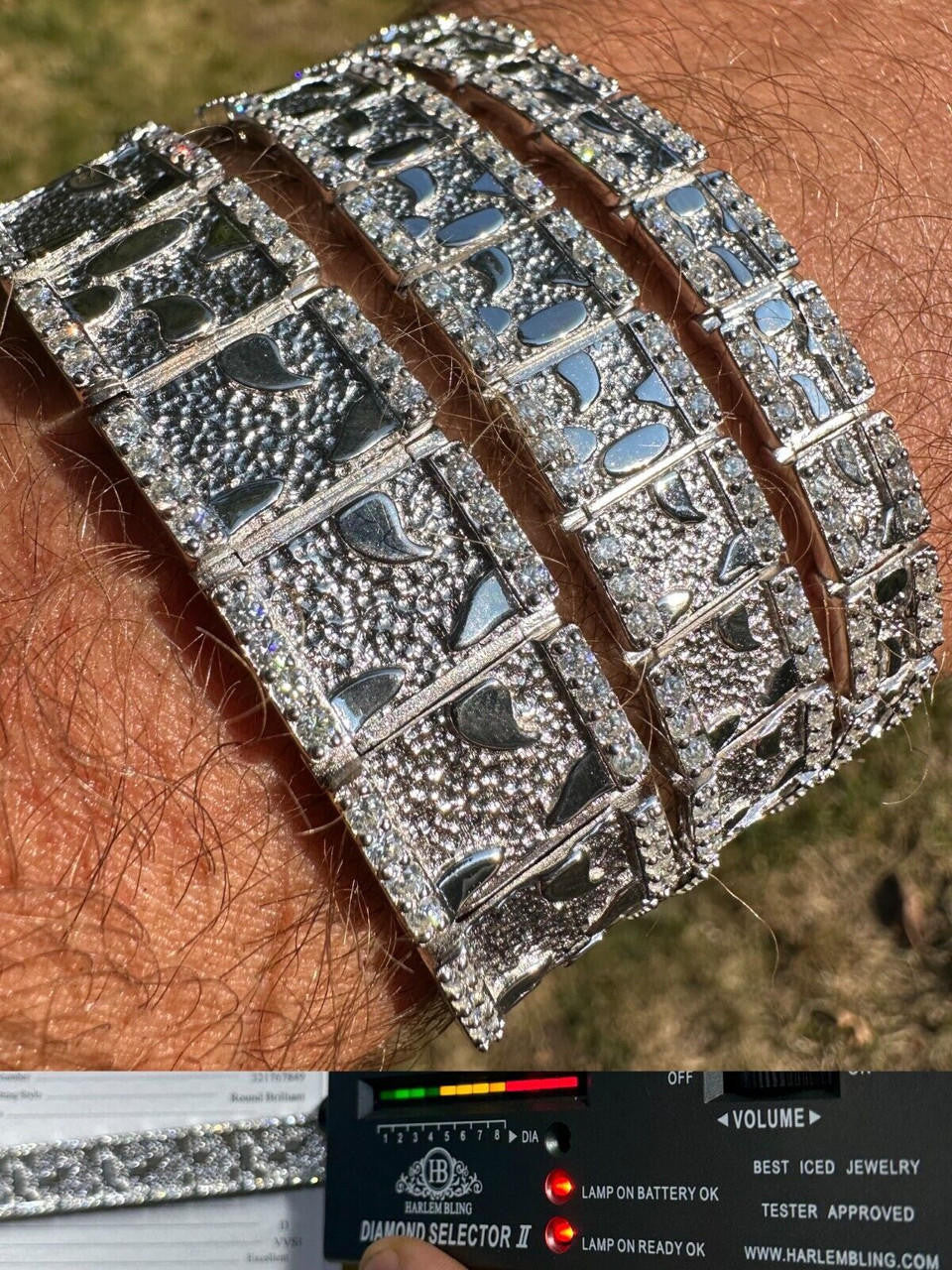 MOISSANITE Classic Nugget Bracelet Iced Out - 14k Gold Vermeil 925 Silver - 925 Silver - 8mm-16mm - 7"-8.5"