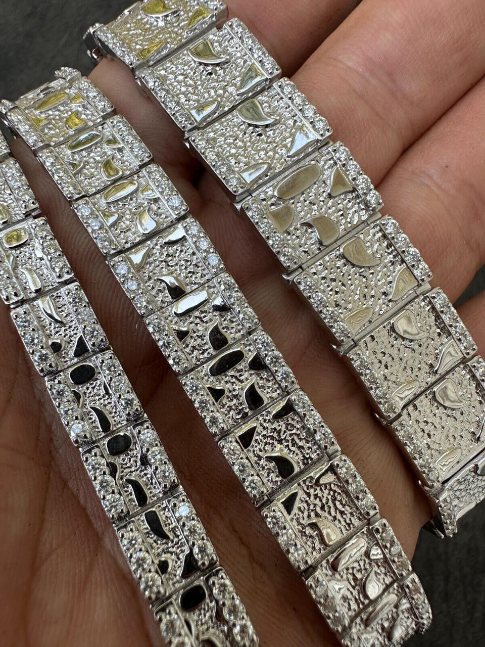 MOISSANITE Classic Nugget Bracelet Iced Out - 14k Gold Vermeil 925 Silver - 925 Silver - 8mm-16mm - 7"-8.5"