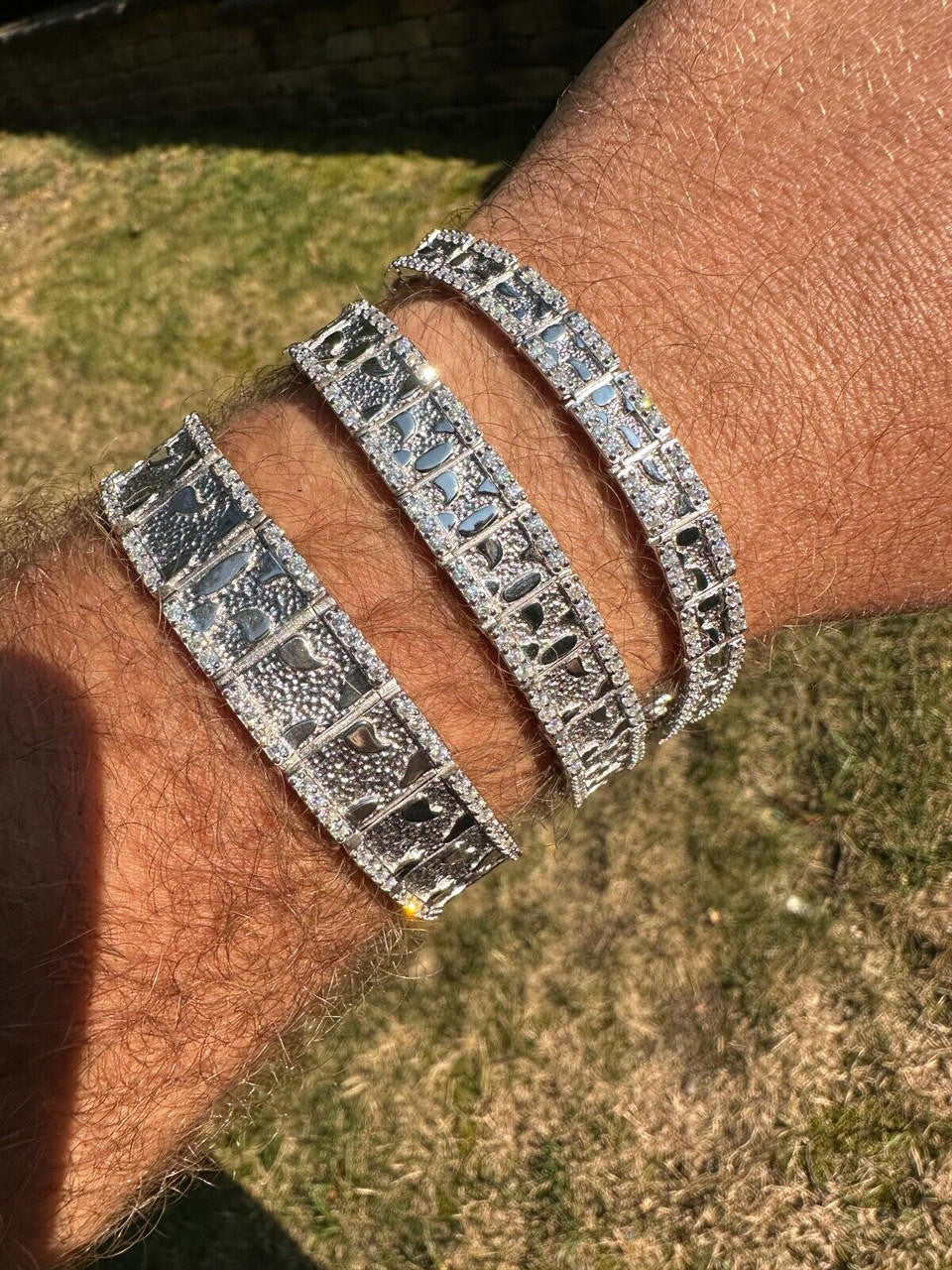 MOISSANITE Classic Nugget Bracelet Iced Out - 14k Gold Vermeil 925 Silver - 925 Silver - 8mm-16mm - 7"-8.5"
