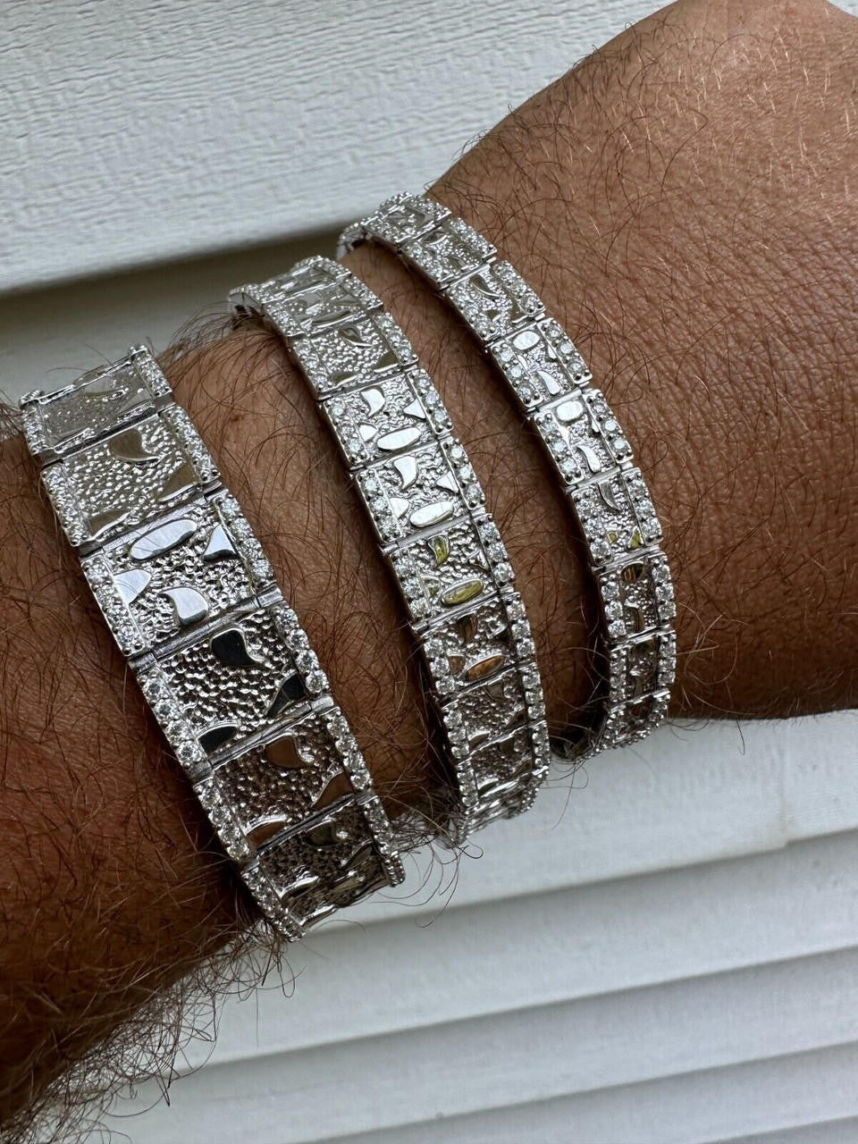 MOISSANITE Classic Nugget Bracelet Iced Out - 14k Gold Vermeil 925 Silver - 925 Silver - 8mm-16mm - 7"-8.5"