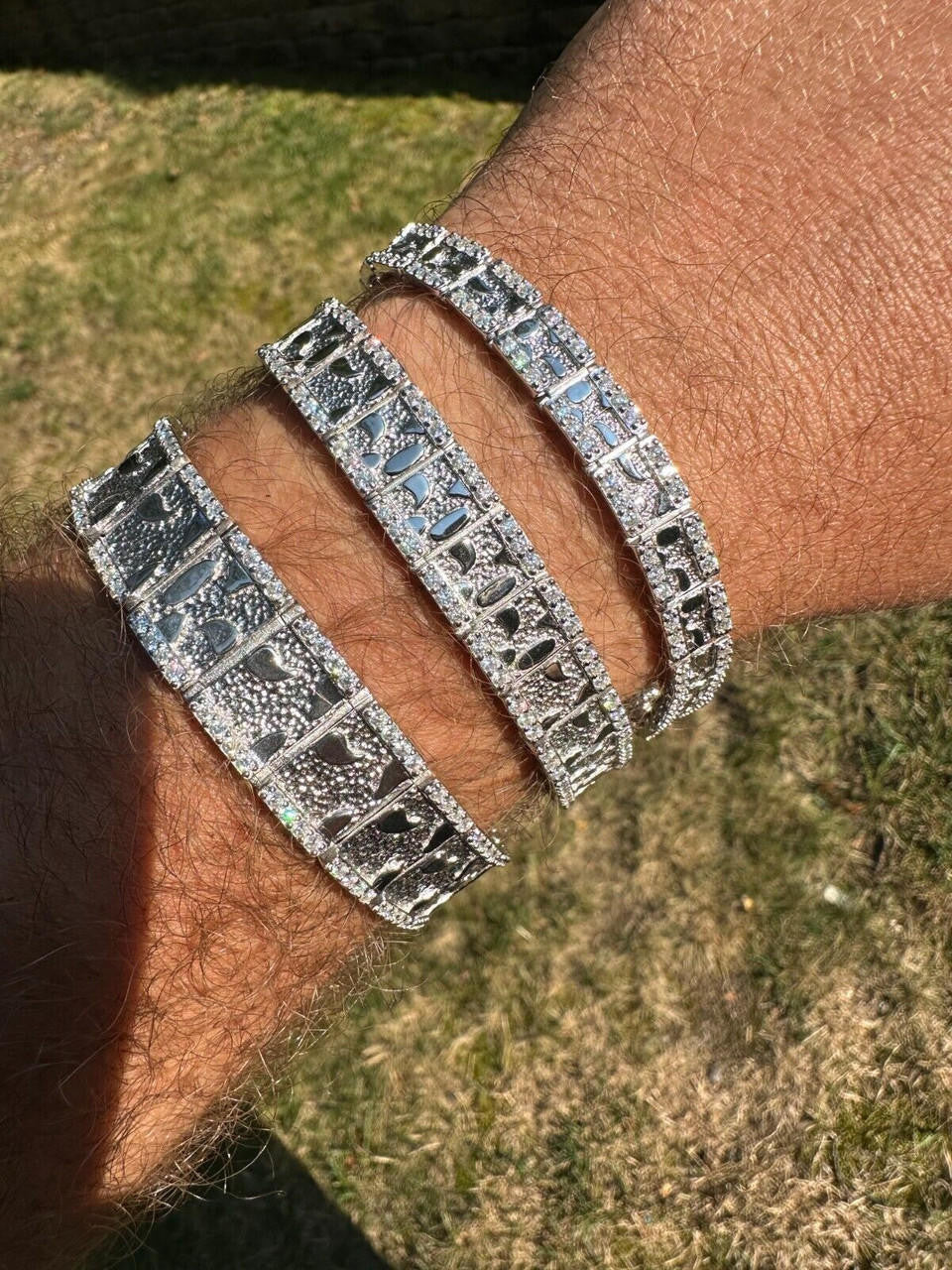 MOISSANITE Classic Nugget Bracelet Iced Out - 14k Gold Vermeil 925 Silver - 925 Silver - 8mm-16mm - 7"-8.5"