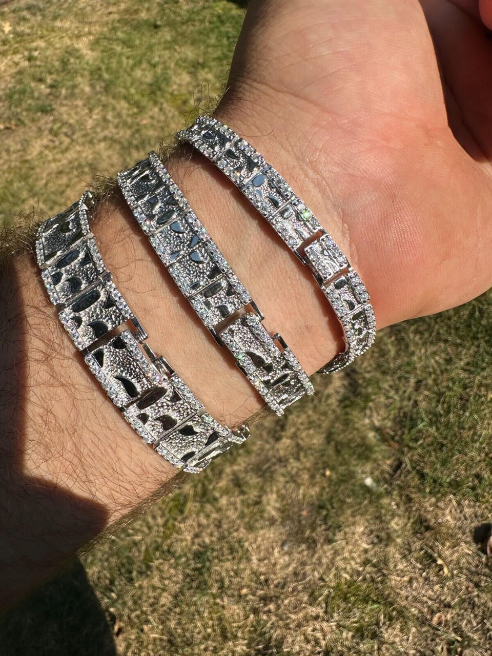 MOISSANITE Classic Nugget Bracelet Iced Out - 14k Gold Vermeil 925 Silver - 925 Silver - 8mm-16mm - 7"-8.5"