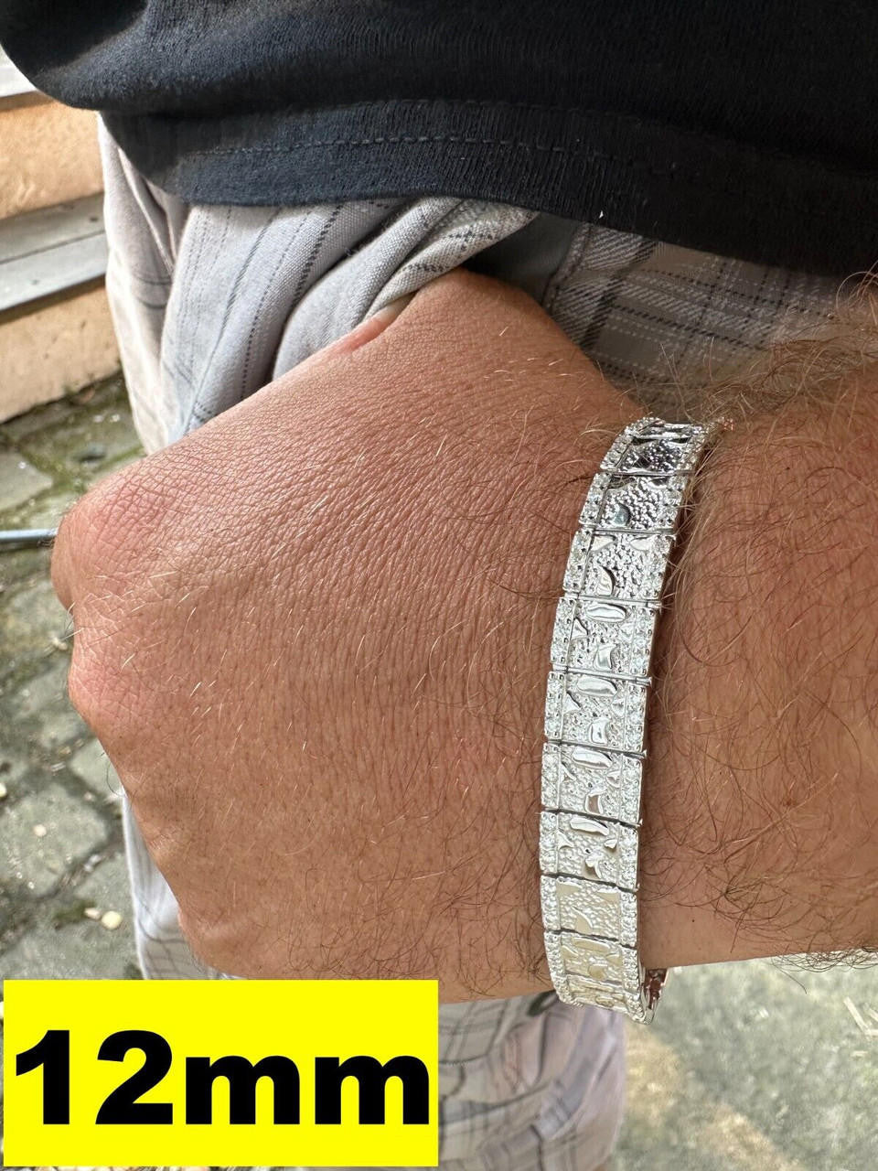 MOISSANITE Classic Nugget Bracelet Iced Out - 14k Gold Vermeil 925 Silver - 925 Silver - 8mm-16mm - 7"-8.5"