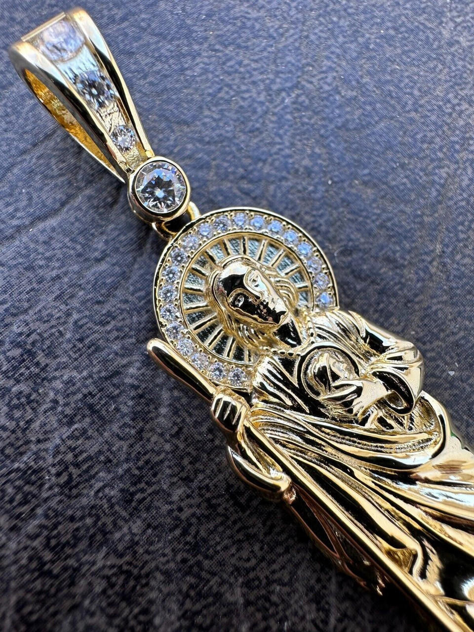 MOISSANITE St Jude Tadeo Iced Pendant - 14k Gold Vermeil Or 925 Silver - Large 2.5"