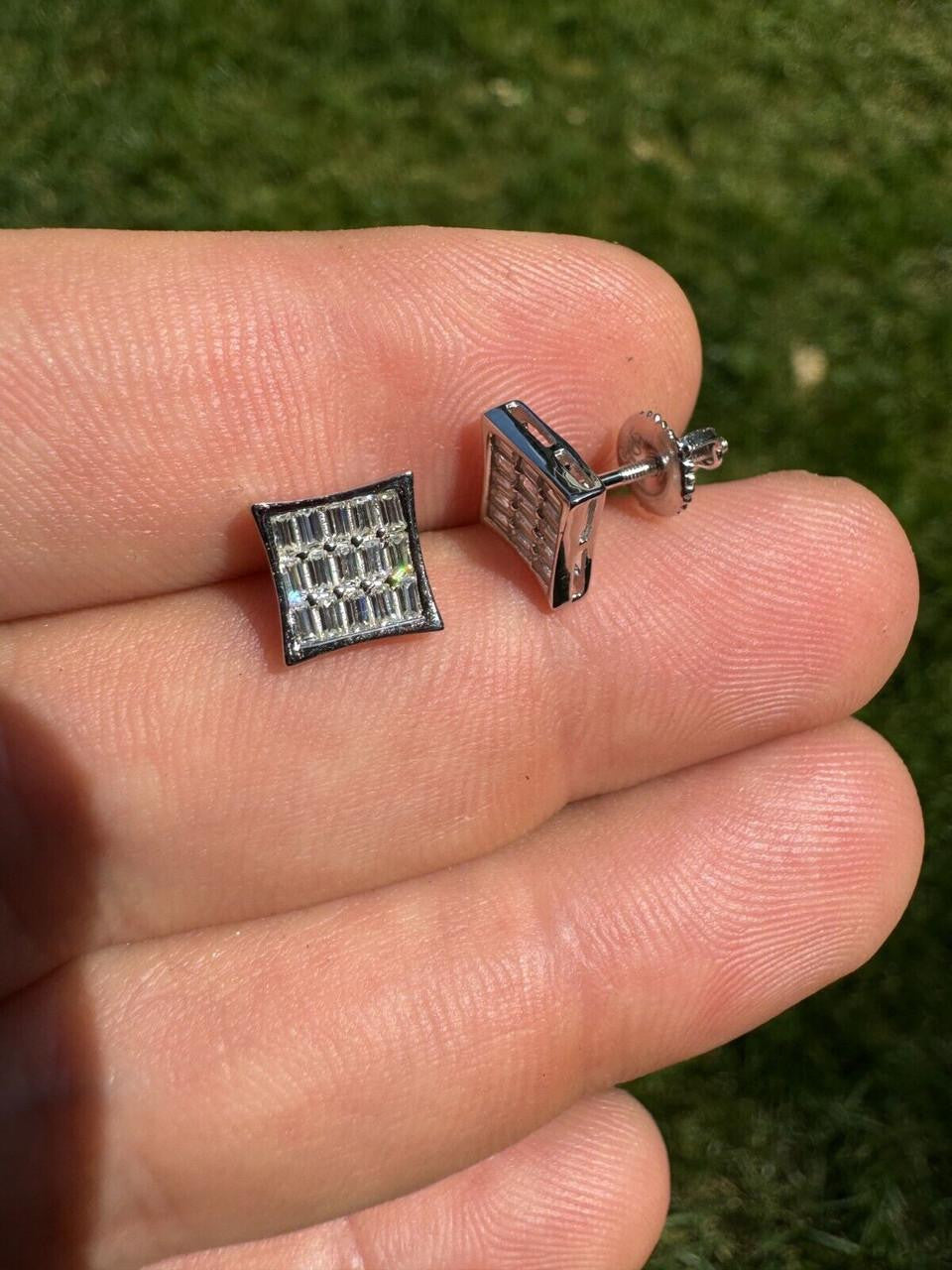 MOISSANITE Modern Baguette Kite Iced Out Earrings - 925 Silver - 8mm