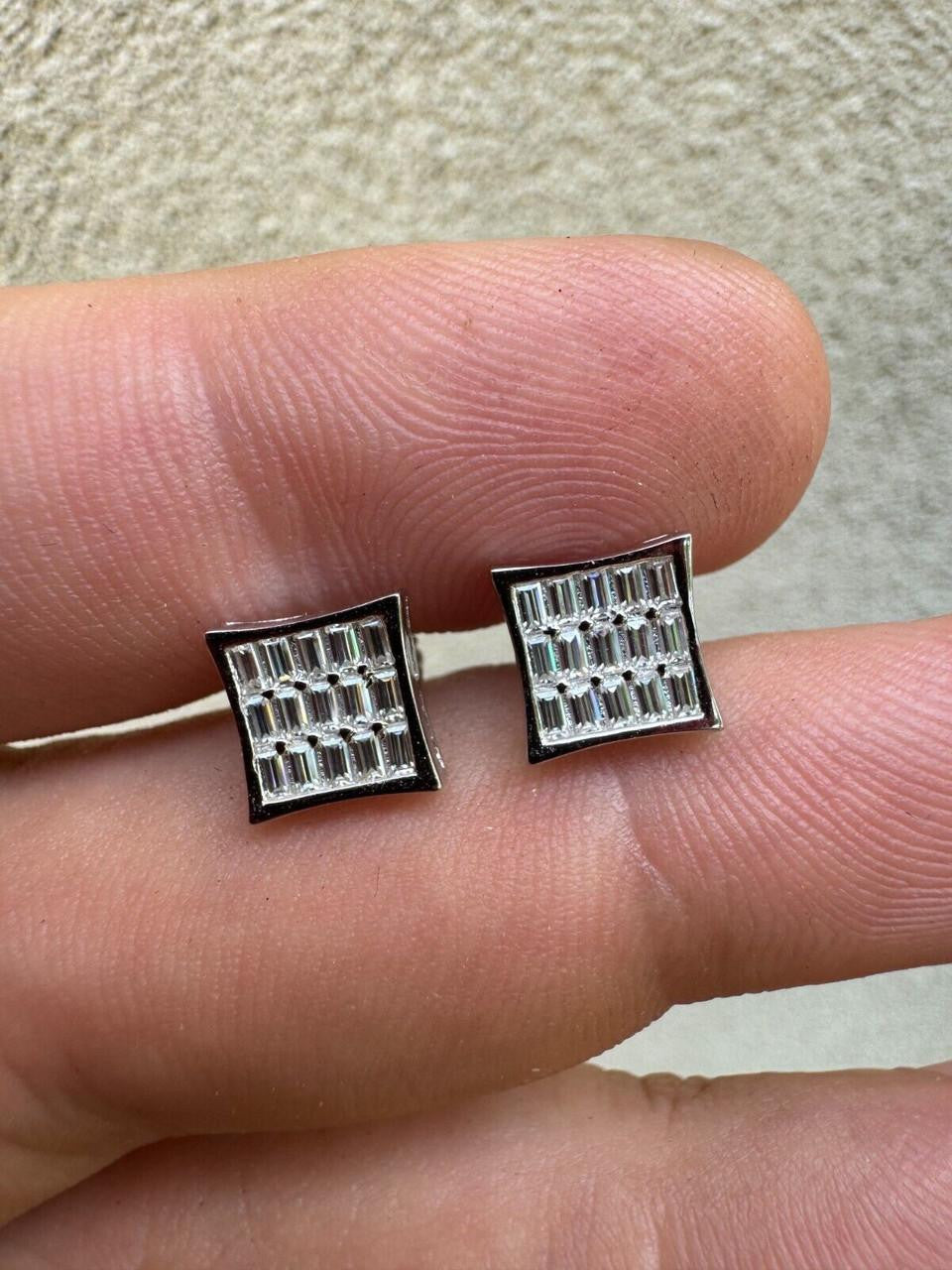 MOISSANITE Modern Baguette Kite Iced Out Earrings - 925 Silver - 8mm