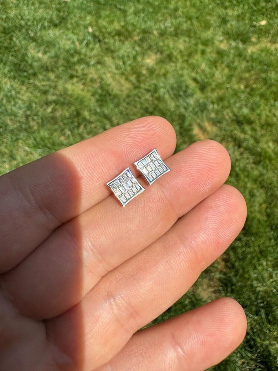 MOISSANITE Modern Baguette Kite Iced Out Earrings - 925 Silver - 8mm