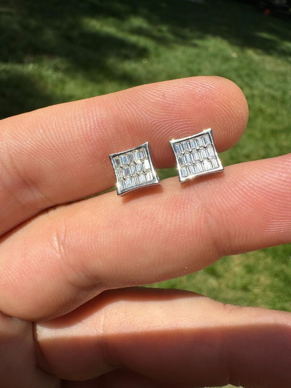 MOISSANITE Modern Baguette Kite Iced Out Earrings - 925 Silver - 8mm