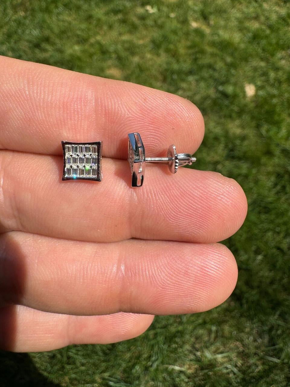 MOISSANITE Modern Baguette Kite Iced Out Earrings - 925 Silver - 8mm
