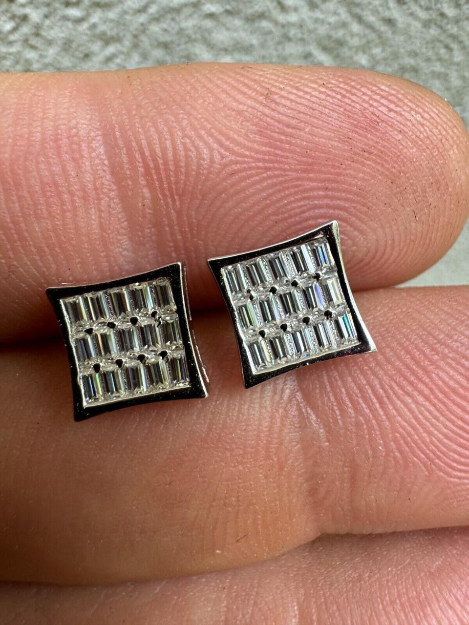 MOISSANITE Modern Baguette Kite Iced Out Earrings - 925 Silver - 8mm