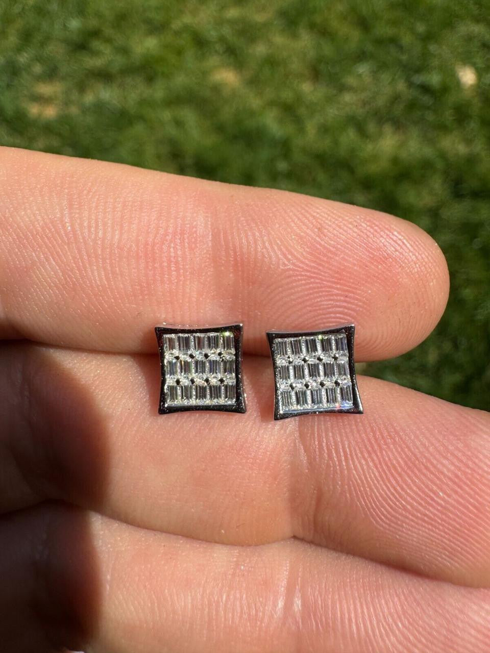 MOISSANITE Modern Baguette Kite Iced Out Earrings - 925 Silver - 8mm