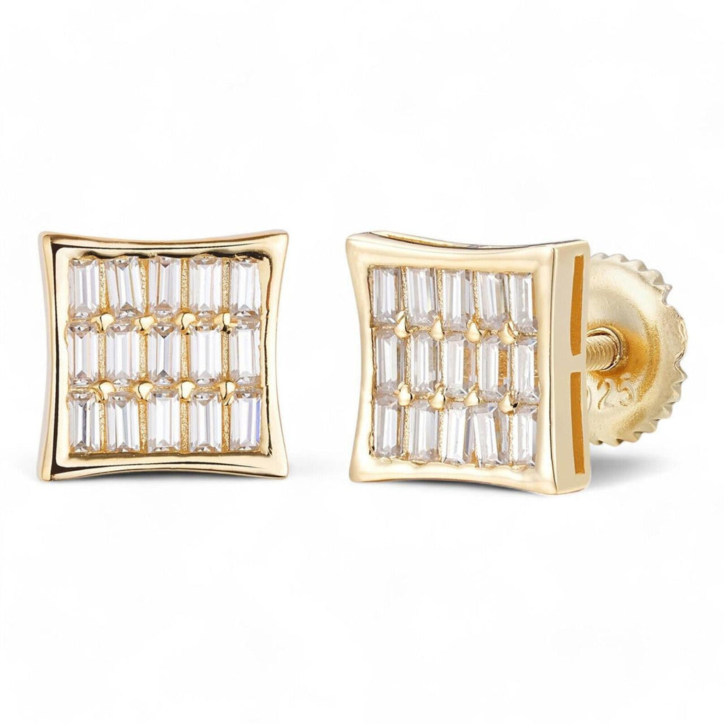 MOISSANITE Modern Baguette Kite Iced Out Earrings - 14k Gold Vermeil 925 Silver - 8mm