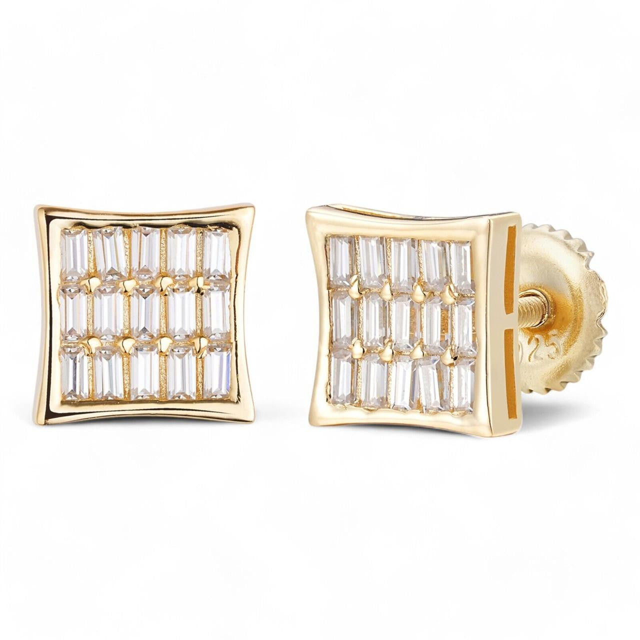 MOISSANITE Modern Baguette Kite Iced Out Earrings - 14k Gold Vermeil 925 Silver - 8mm