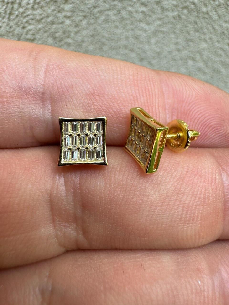 MOISSANITE Modern Baguette Kite Iced Out Earrings - 14k Gold Vermeil 925 Silver - 8mm