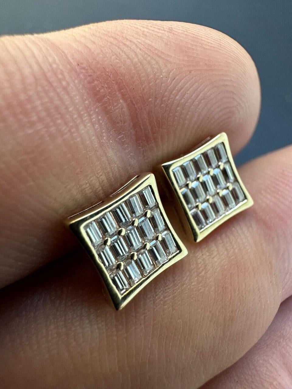 MOISSANITE Modern Baguette Kite Iced Out Earrings - 14k Gold Vermeil 925 Silver - 8mm