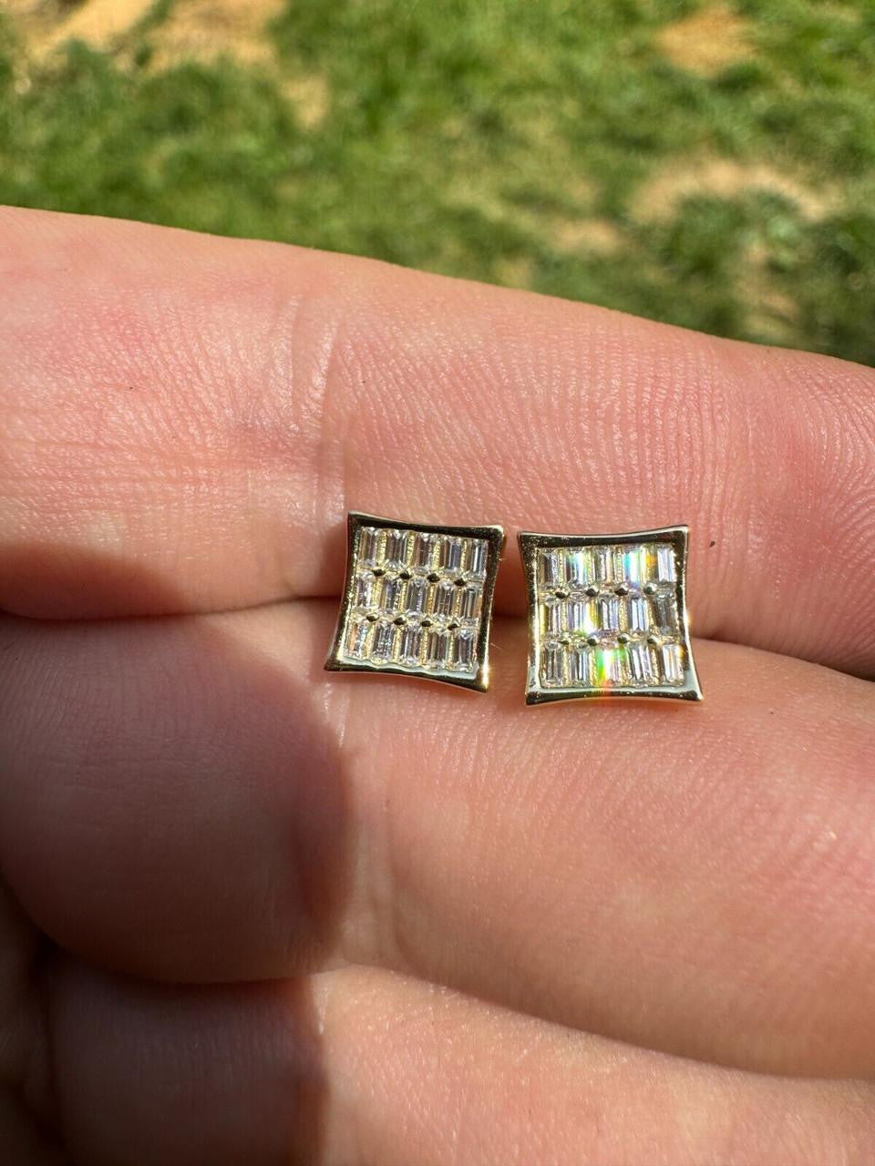 MOISSANITE Modern Baguette Kite Iced Out Earrings - 14k Gold Vermeil 925 Silver - 8mm