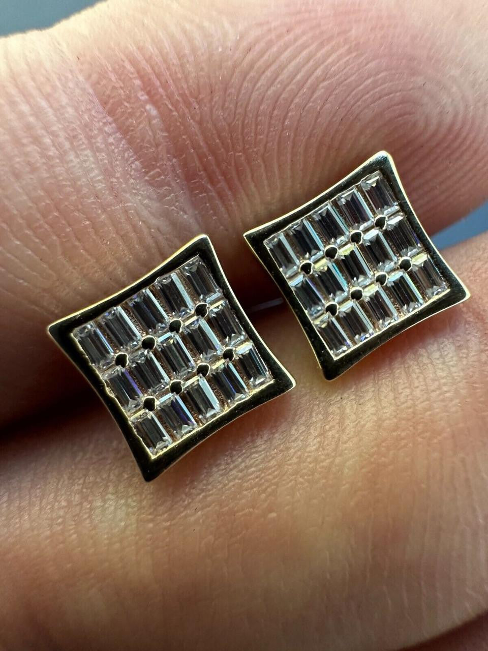 MOISSANITE Modern Baguette Kite Iced Out Earrings - 14k Gold Vermeil 925 Silver - 8mm