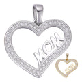 MOISSANITE Mom Heart Shape Love Mothers Day Pendant - 14k Gold Vermeil or 925 Silver - Tiny 0.75"