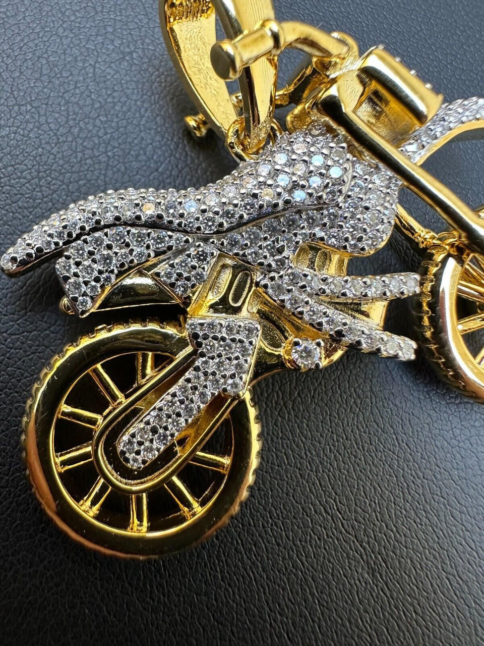 MOISSANITE Motorcycle Dirt Bike Pendant - 14k Gold Vermeil or 925 Silver - Medium 2"