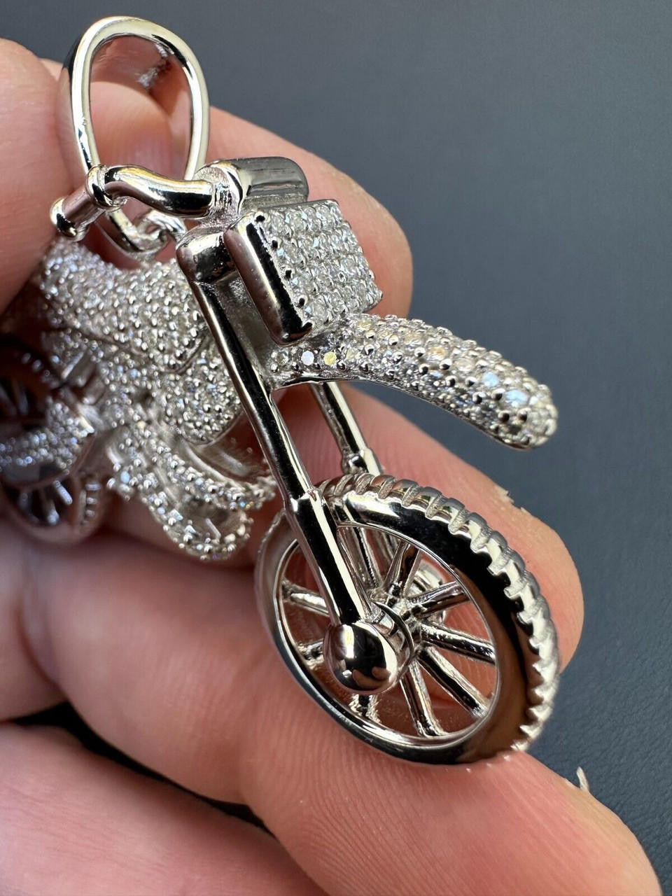 MOISSANITE Motorcycle Dirt Bike Pendant - 14k Gold Vermeil or 925 Silver - Medium 2"