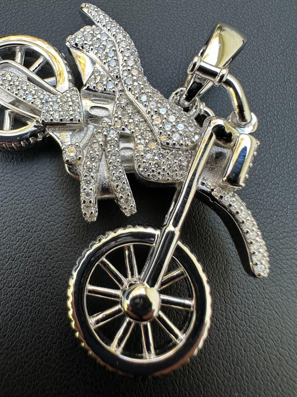 MOISSANITE Motorcycle Dirt Bike Pendant - 14k Gold Vermeil or 925 Silver - Medium 2"