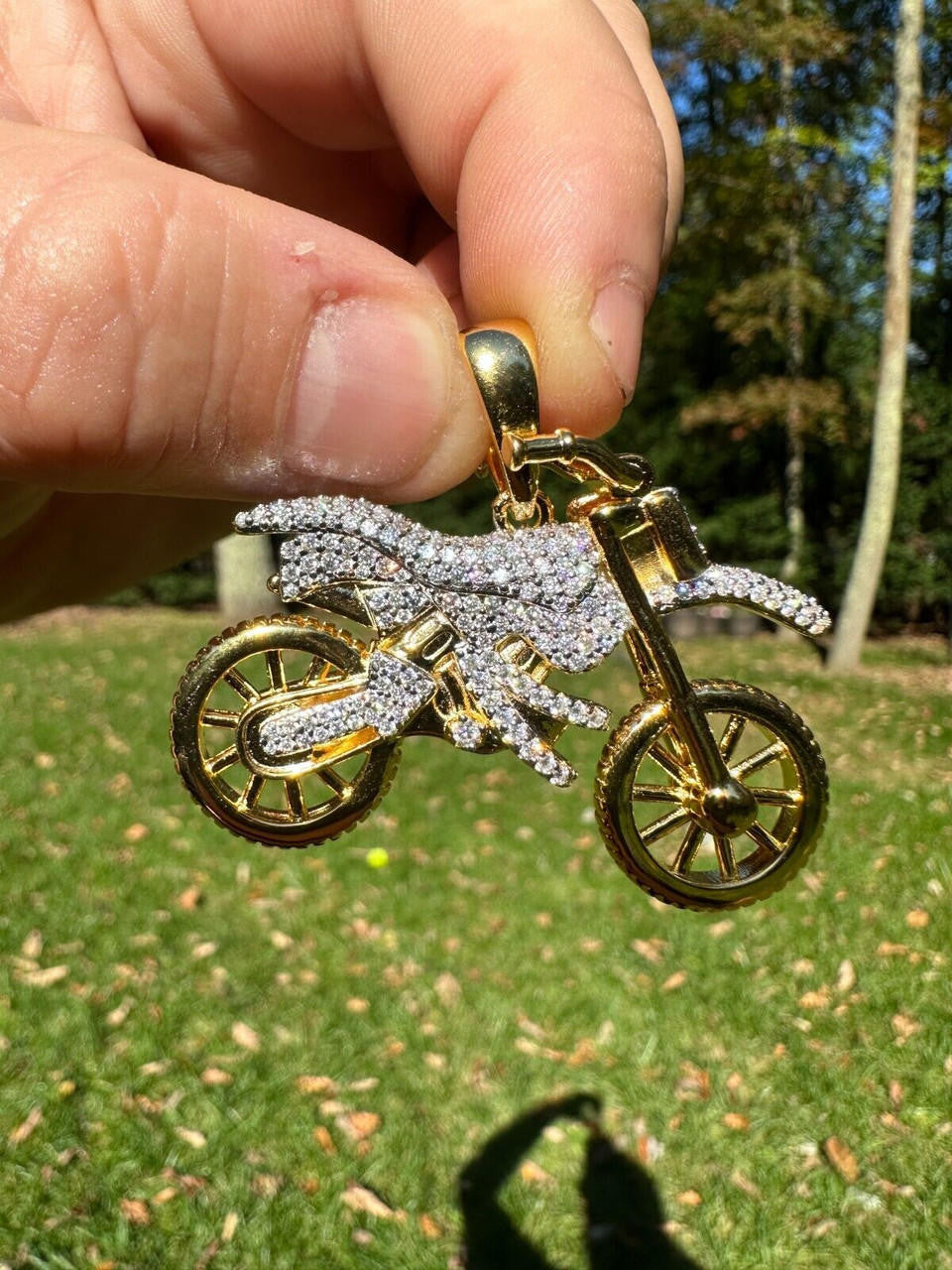 MOISSANITE Motorcycle Dirt Bike Pendant - 14k Gold Vermeil or 925 Silver - Medium 2"