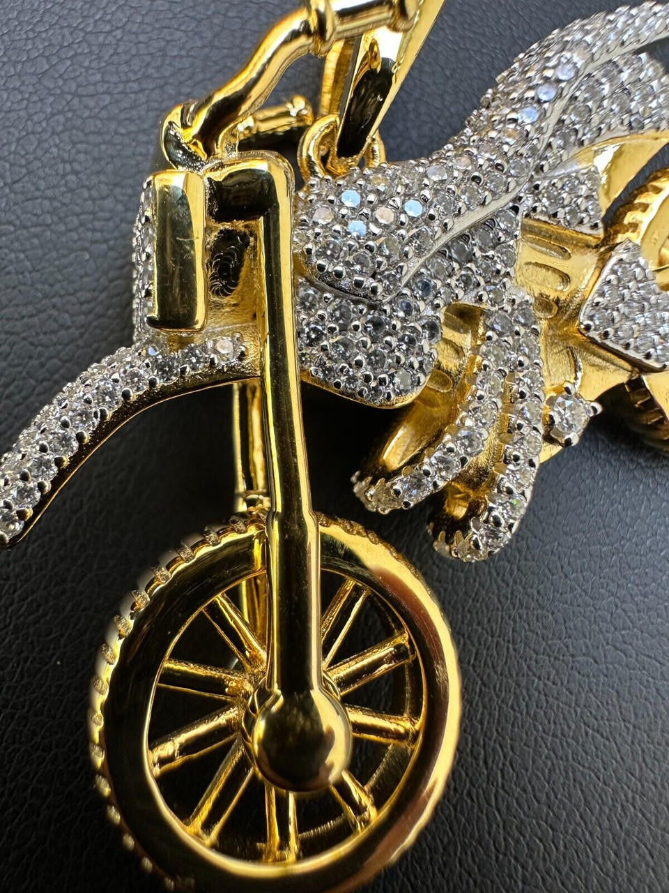 MOISSANITE Motorcycle Dirt Bike Pendant - 14k Gold Vermeil or 925 Silver - Medium 2"
