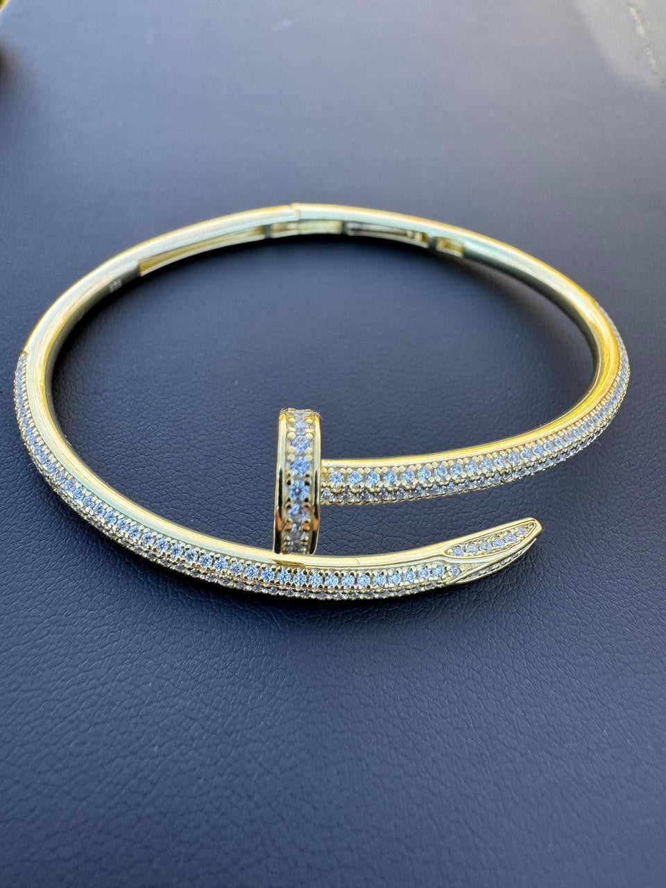MOISSANITE Nail Bangle Bracelet Iced Out  - 14k Gold Vermeil 925 Silver - 6"-7.5"
